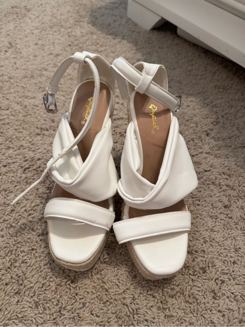 Qupid White Crisscross Ankle-Strap Wedge Sandals